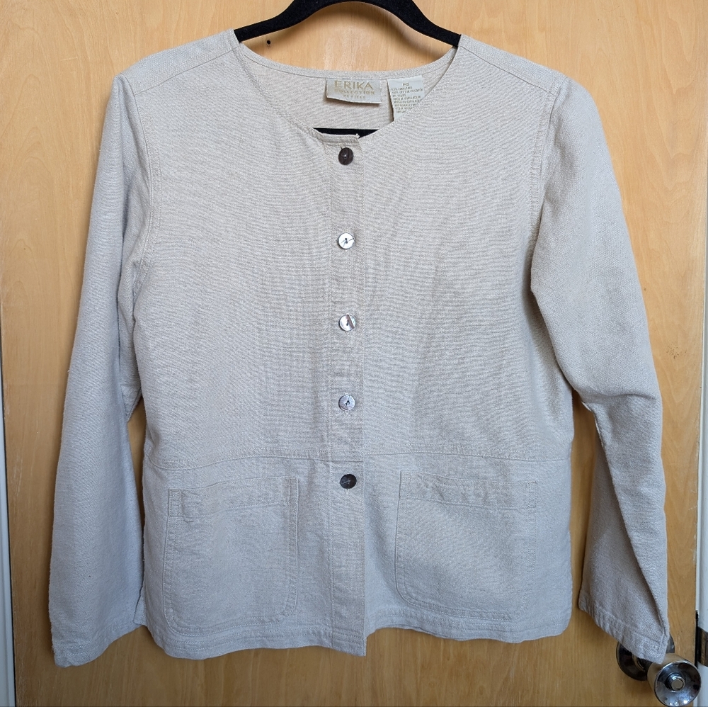 Erika Collection Petites Vintage Linen Blend Top Cardigan Cropped